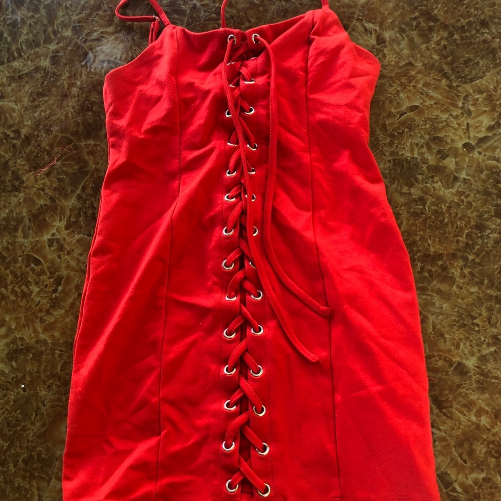 Red mini dress lace up style